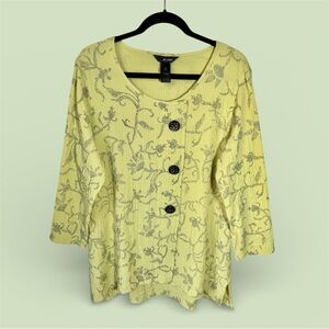 Ali Miles Top Tunic Large Neon Yellow Floral Wearable Art Relaxed Fit Boho